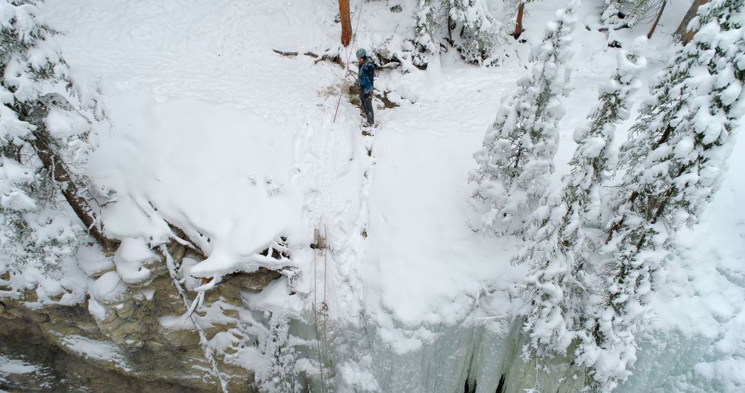 Aerial View of Winter Climber in Snowy Forest - Free Images, Stock Photos and Pictures on Pikwizard.com