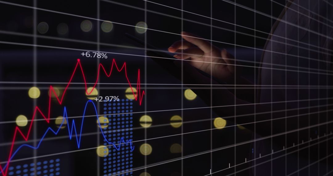 Businesswoman Analyzing Stock Market Graphs on Digital Tablet