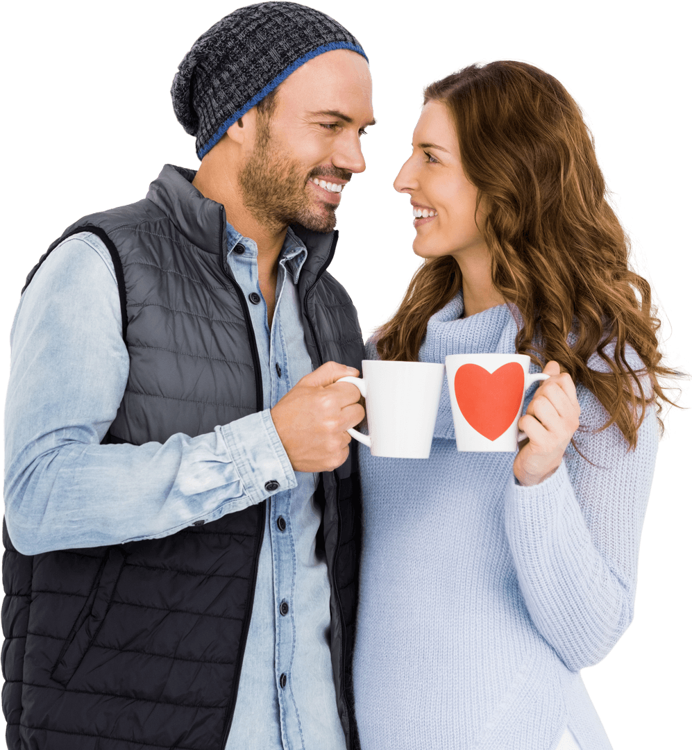 Transparent Love Story: Happy Couple with Heart Mug