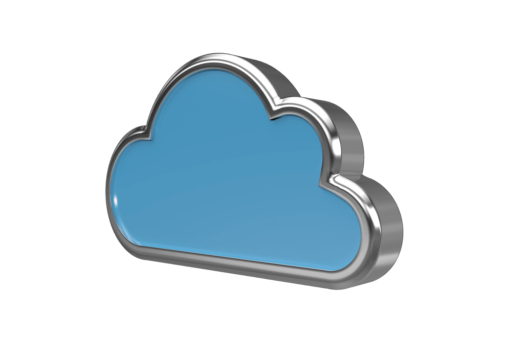 Blue Digital Cloud with Silver Frame on Transparent Background