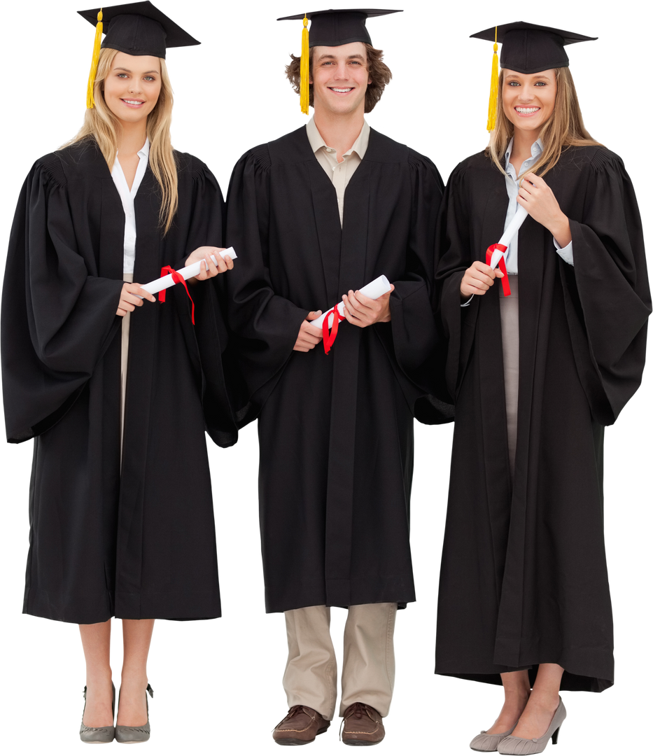 Transparent three students in graduation gowns holding diplomas - Download Free Stock Images Pikwizard.com