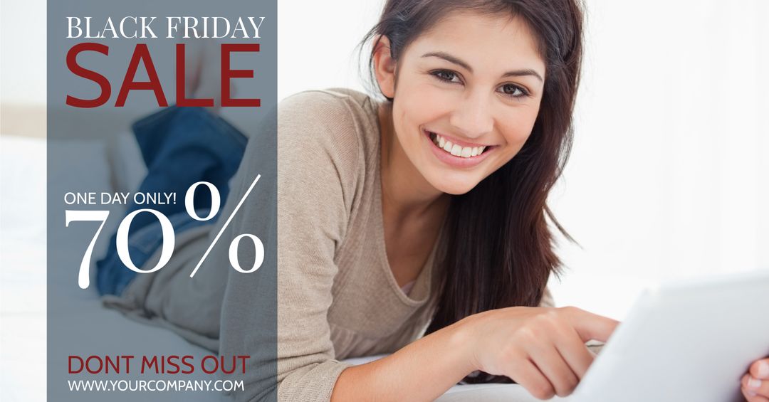 Smiling Woman Highlighting Urgent Black Friday Discount