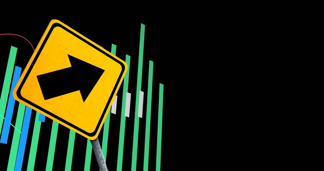 Arrow Sign with Financial Graph on Black Background