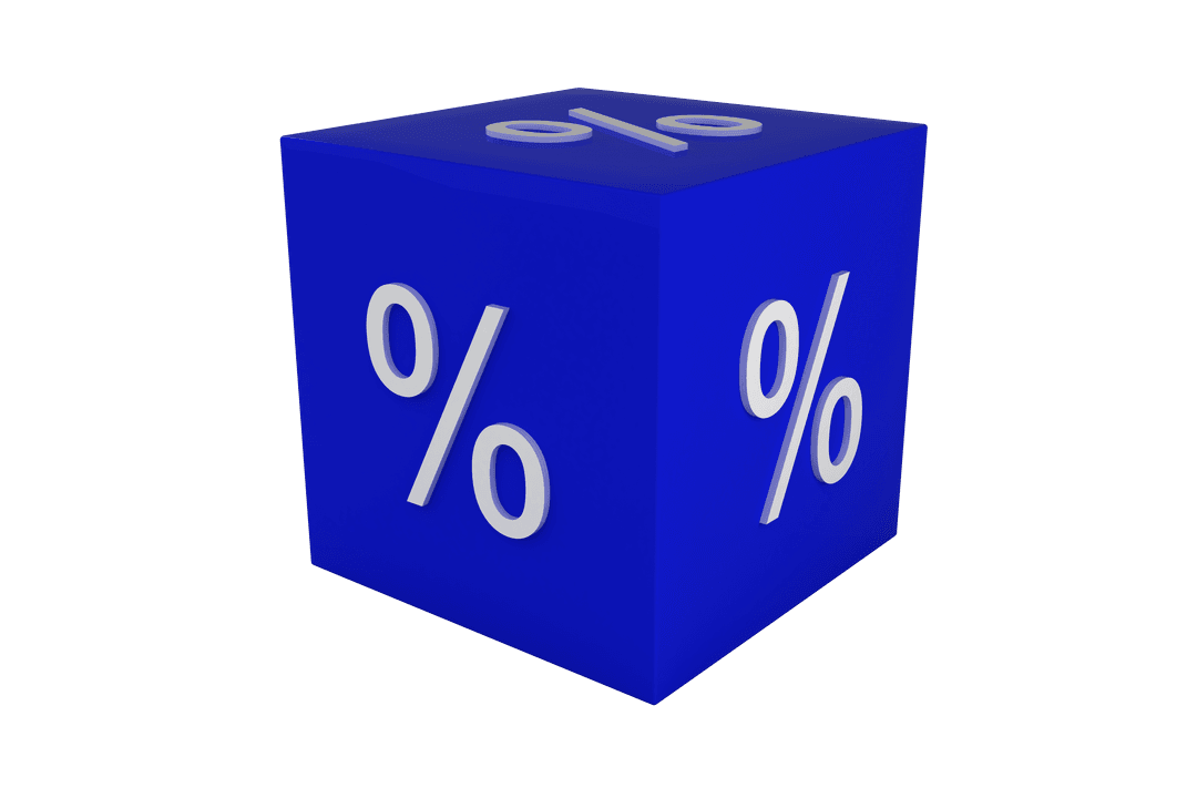 Blue Percentage Cube on Transparent Background for Financial Themes