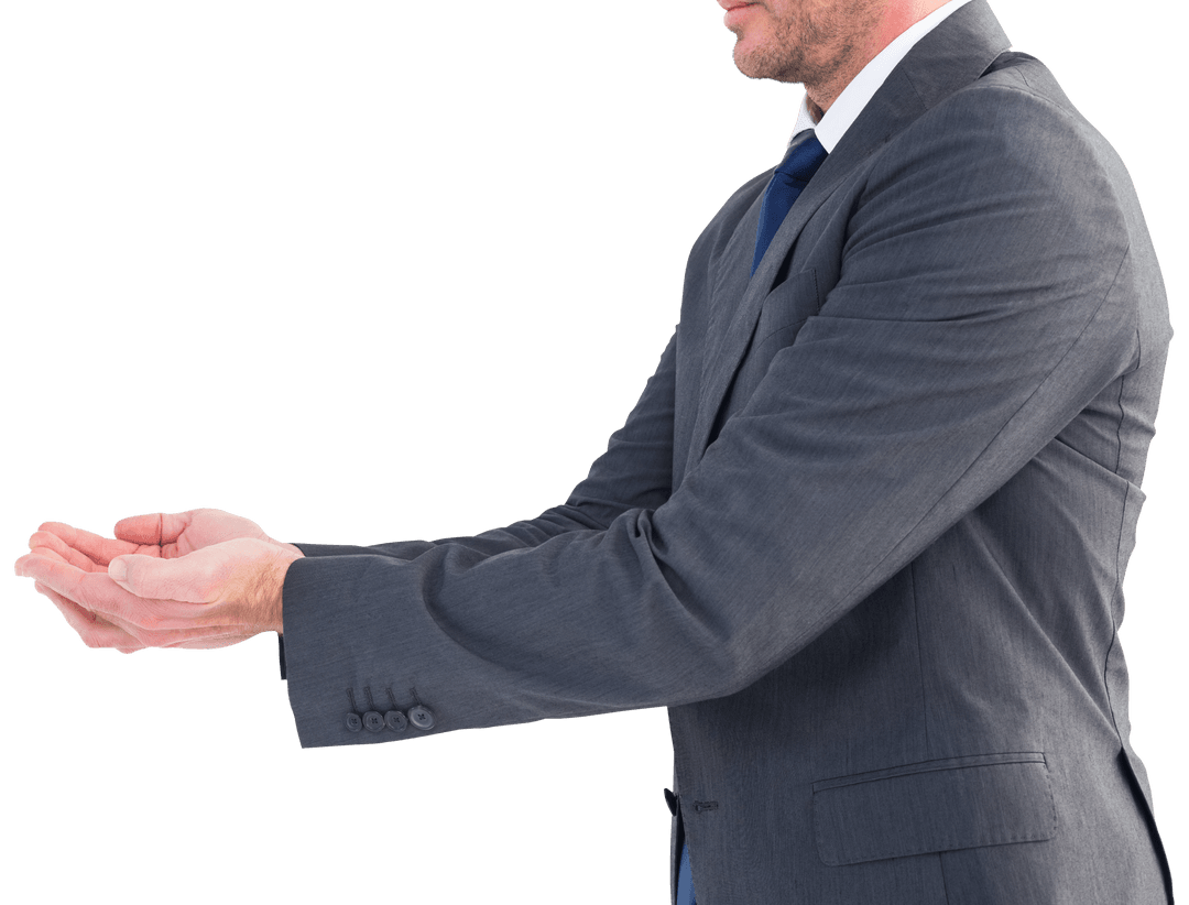 Businessman Holding Out Hands in Transparent Gesture