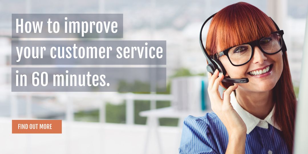 Smiling Customer Service Agent with Headset Promoting Efficiency - Download Free Stock Templates Pikwizard.com