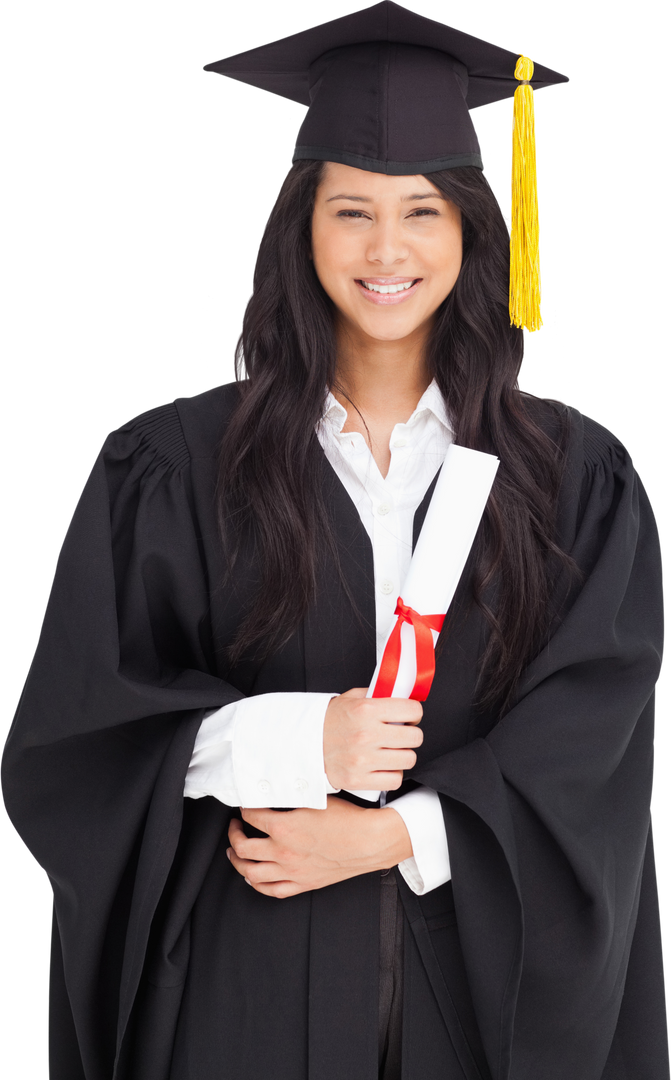 Smiling Woman in Graduation Gown Holding Degree on Transparent Background - Download Free Stock Images Pikwizard.com