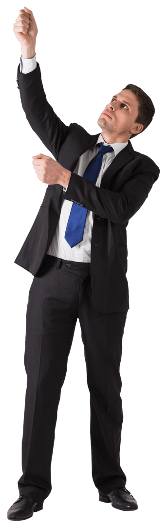 Caucasian Businessman Pulling With Hands Transparent