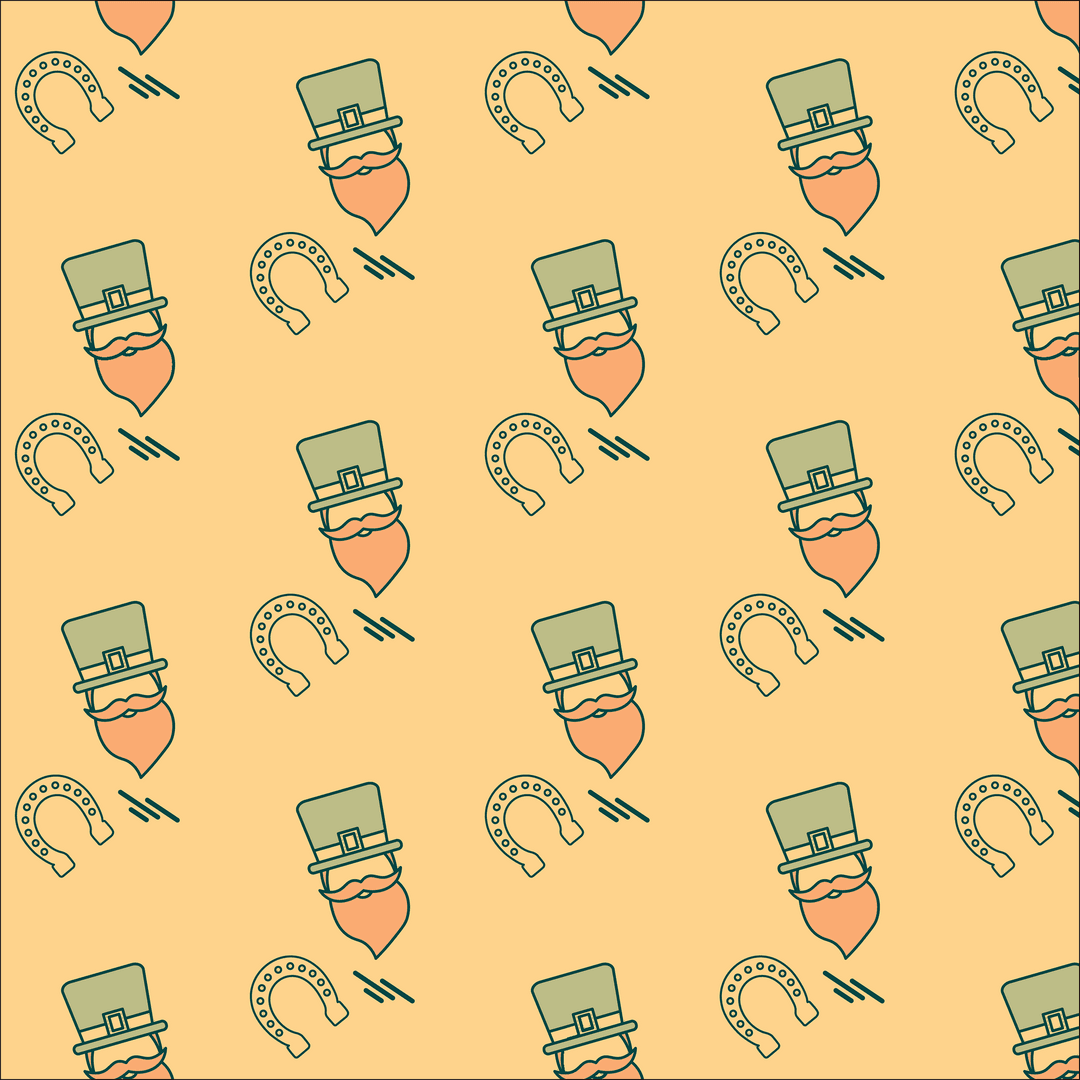 Festive Leprechaun and Horseshoe Pattern on Transparent Background