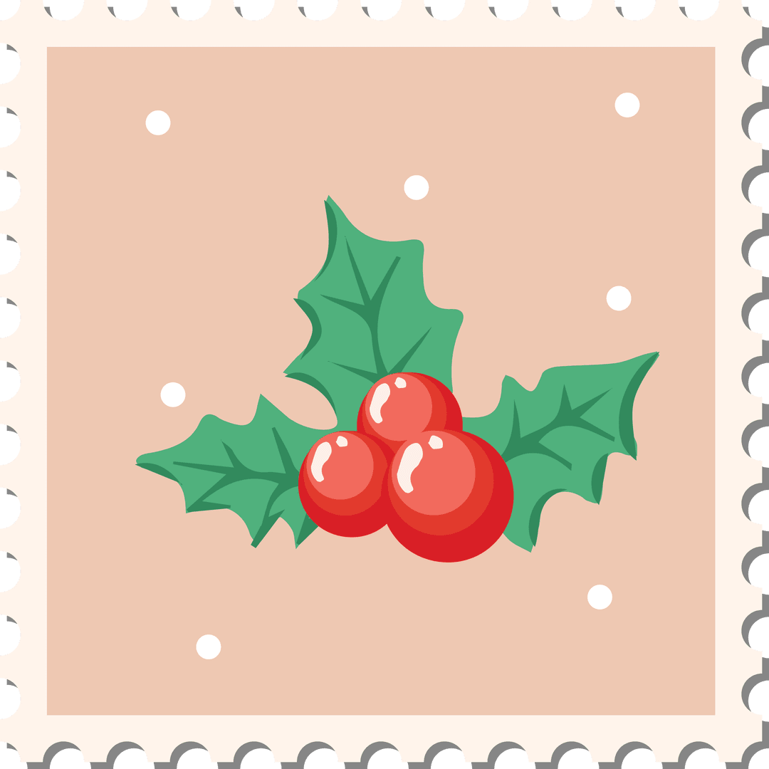 Festive Holly Stamp Illustration on Transparent Background