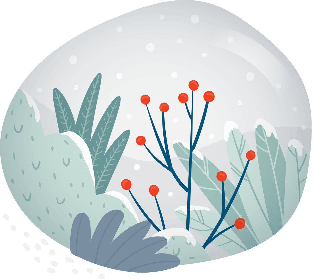 Winter Foliage with Snowy Backdrop Illustrating Transparent Background