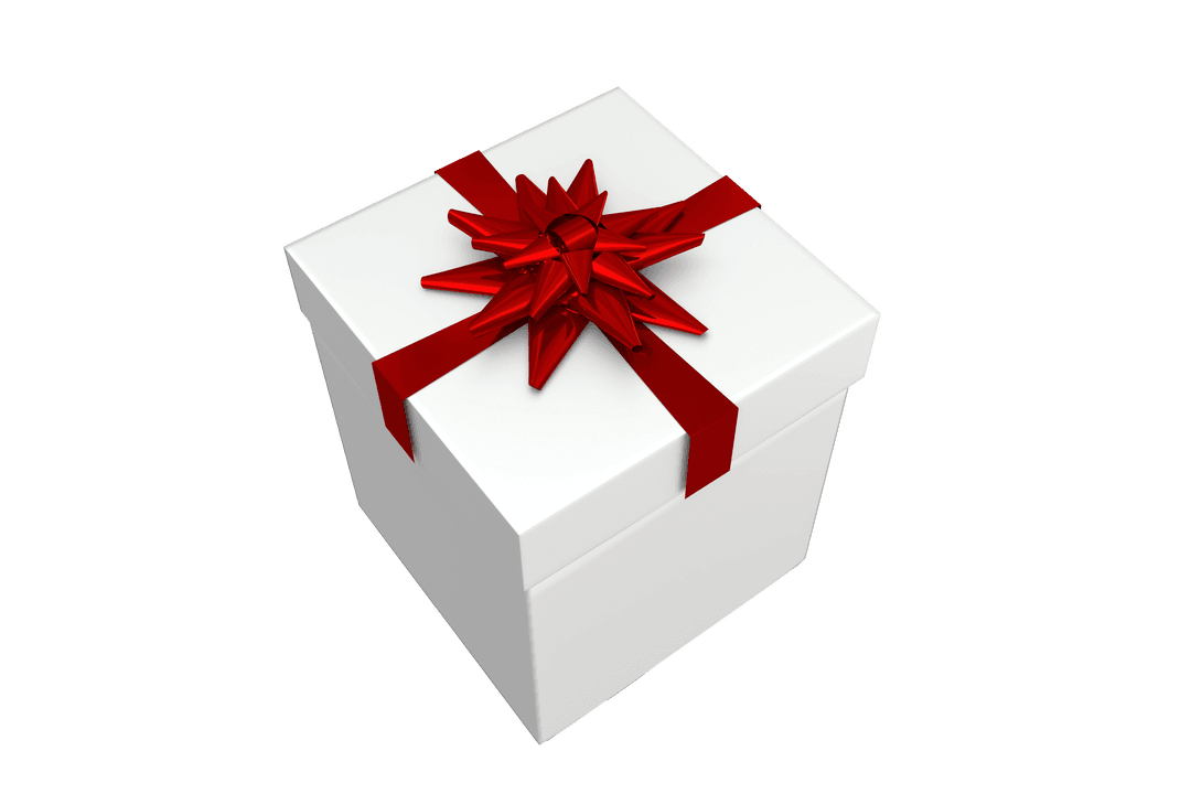 Elegant White Gift Box with Red Bow and Ribbon Two