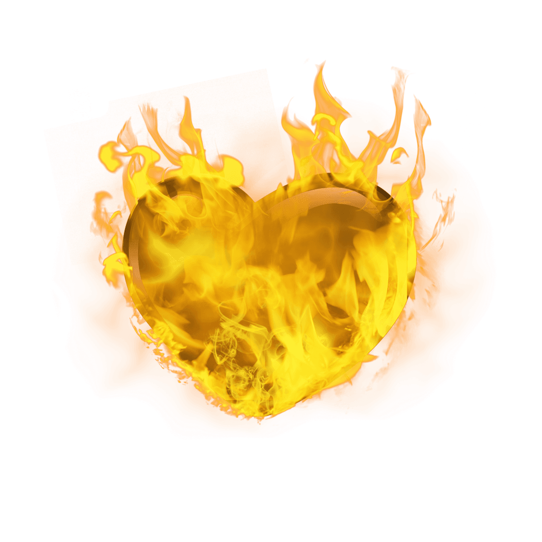 Burning Heart with Yellow Flames on Transparent Background