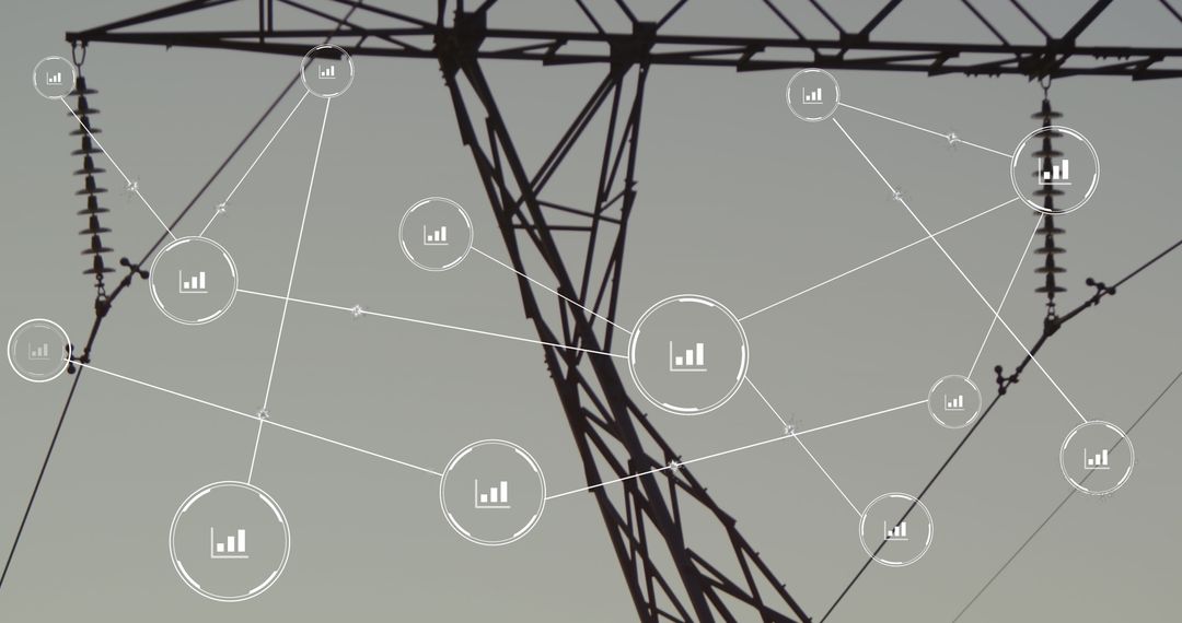 Digital Networking Concept Over Electricity Pylons Illustrating Global Connectivity