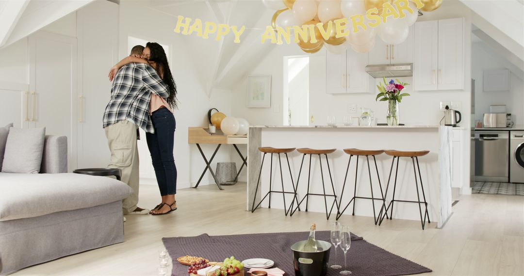 Couple Celebrating Anniversary with Intimate Home Party