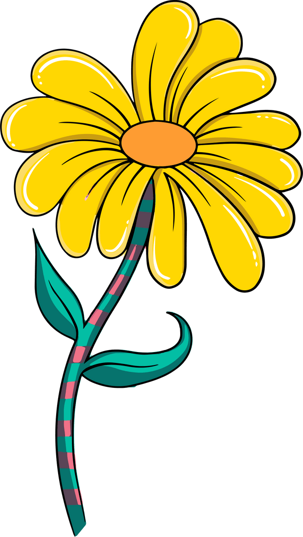 Whimsical Yellow Flower Illustration on Transparent Background