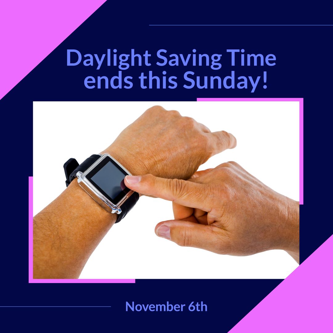 Finger Points at Smartwatch for Daylight Saving Reminder