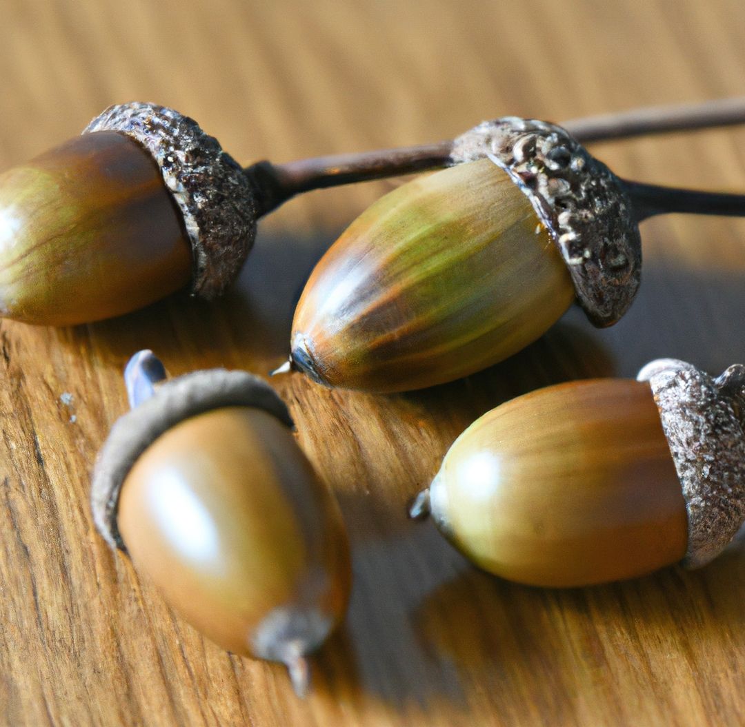 Close-up of Four Acorns on Wooden Surface - Free Images, Stock Photos and Pictures on Pikwizard.com