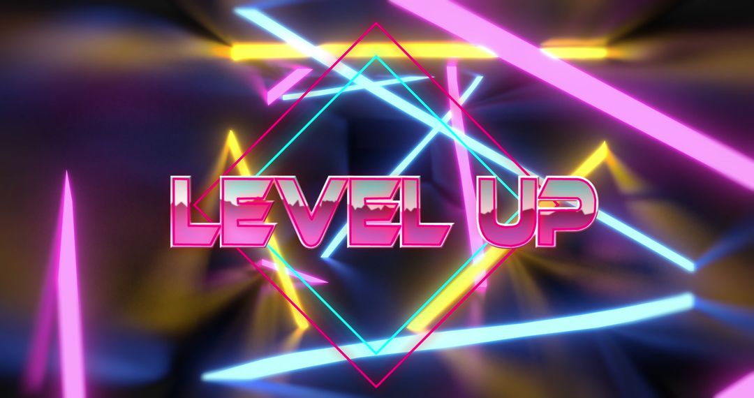 Futuristic Neon 'Level Up' Text with Dynamic Light