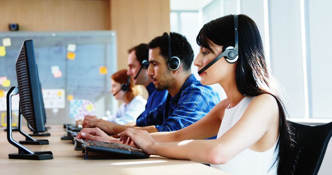 Diverse Professionals Working in Busy Call Center Environment