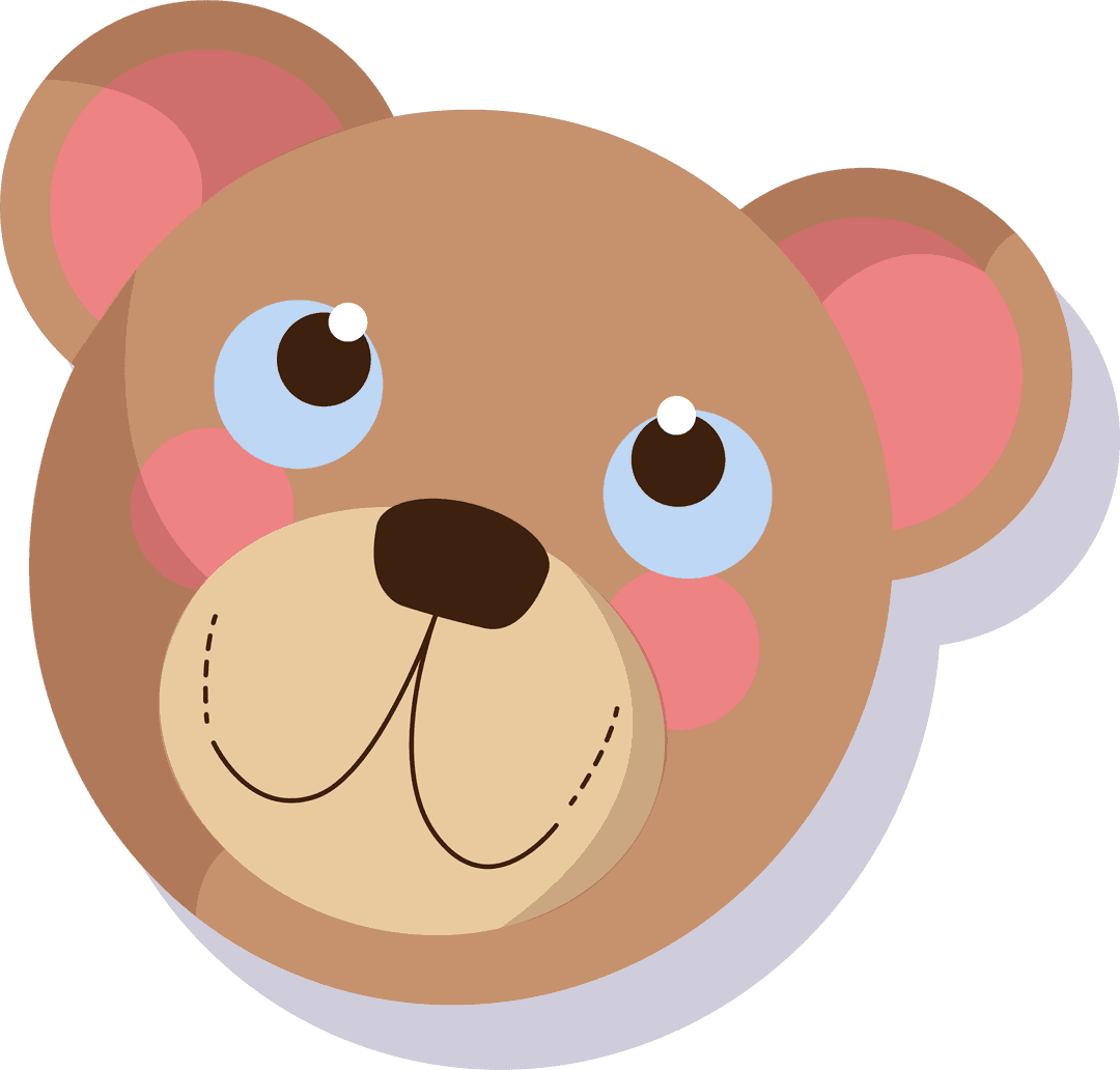 Cute Stylized Bear Head on Transparent Background with Pink Ears