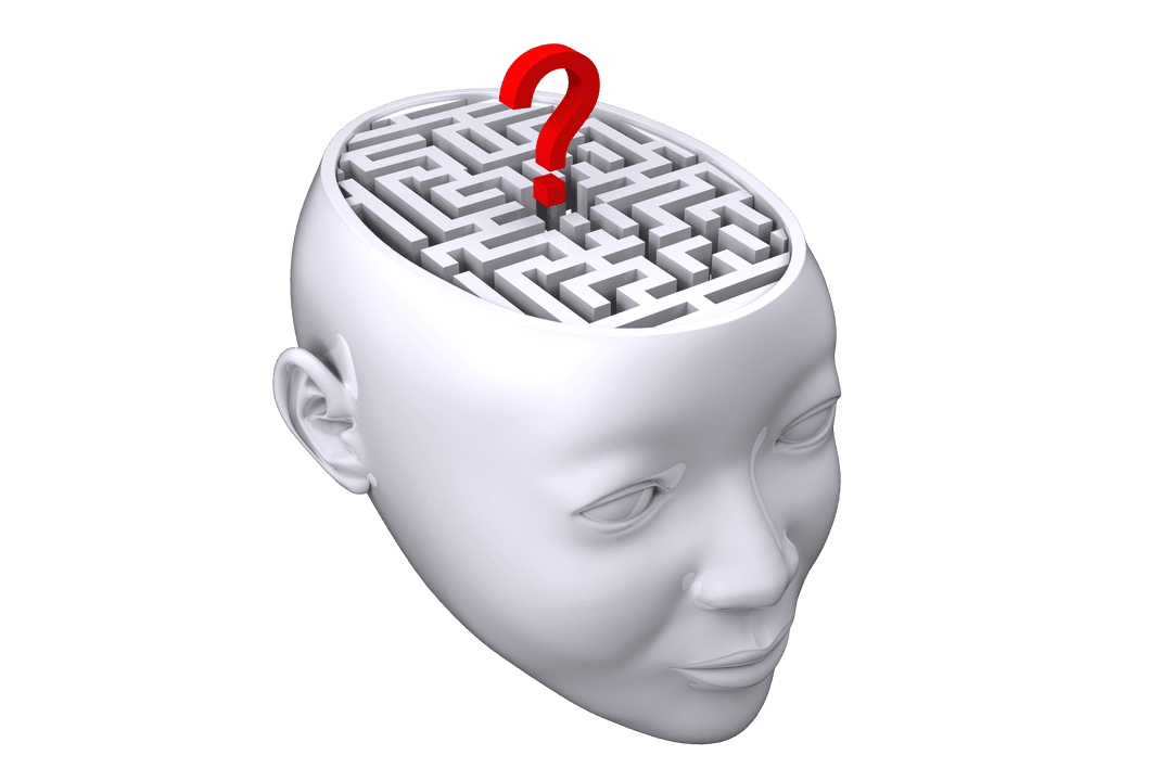 Transparent Human Head with Maze and Question Mark Illustration