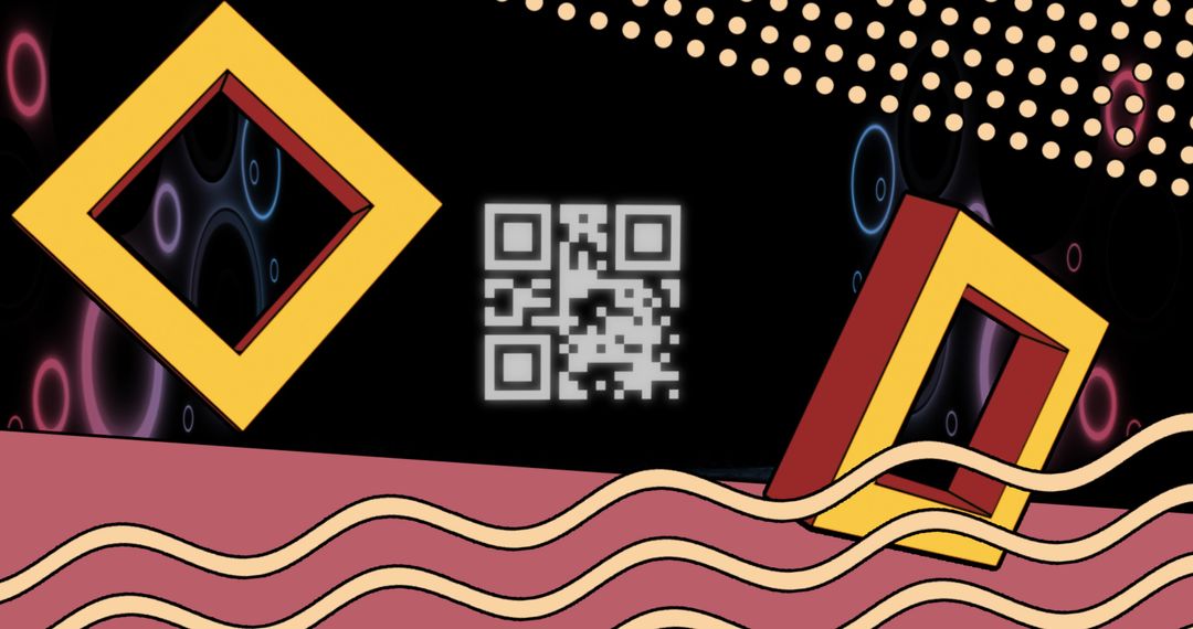 Glowing QR Code with Neon Geometric Shapes Technology Concept