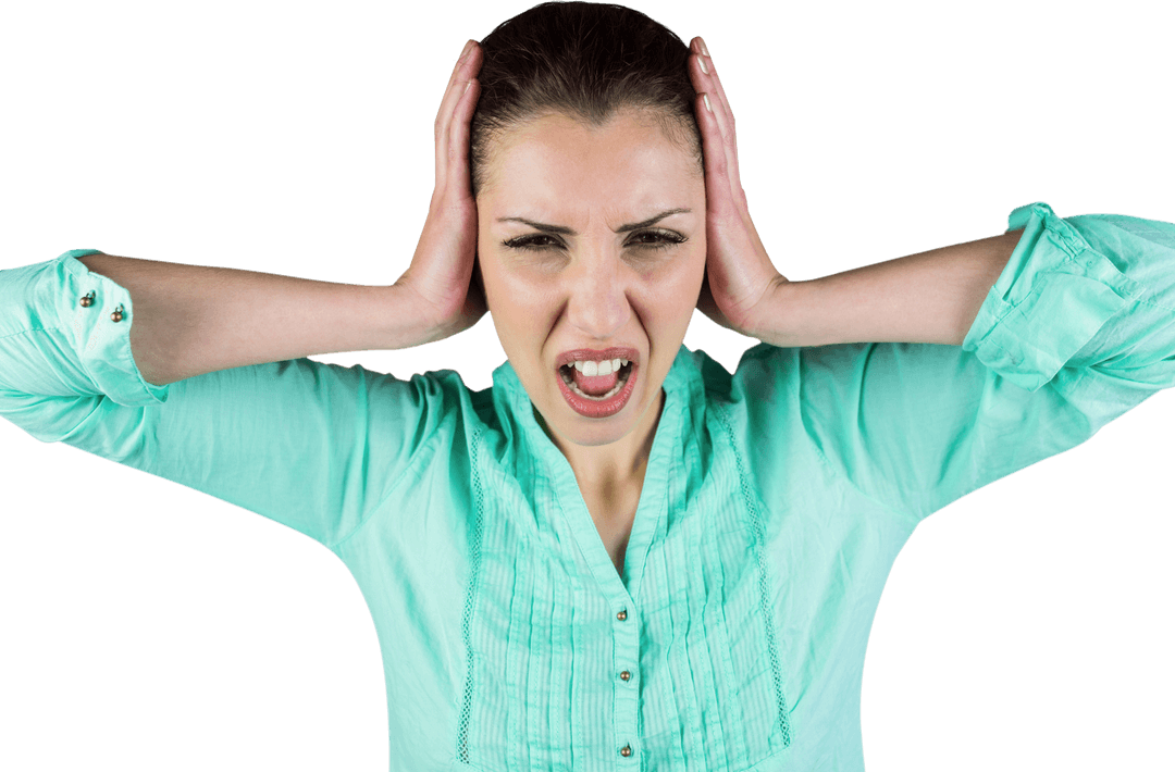 Emotional Woman Screaming with Hands on Head Transparent Background