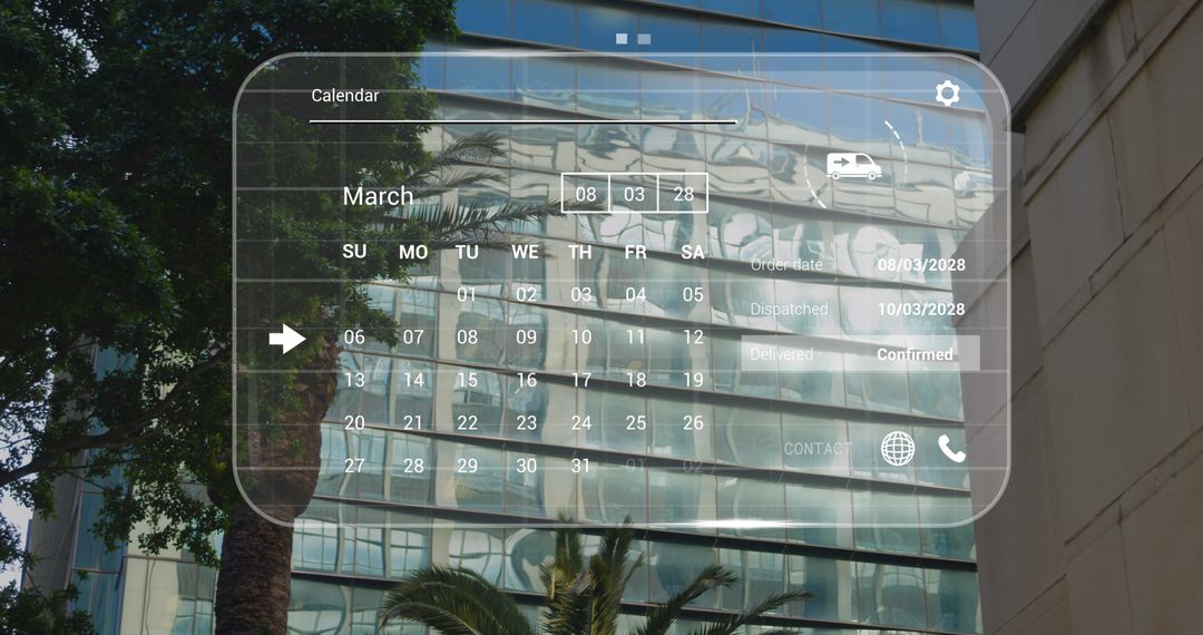 Digital Interface Visualizing Data Over Modern Office Building