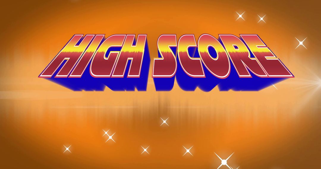 Retro 3D High Score Typography with Neon Gradient, Glossy Block Letters and Sparkles
