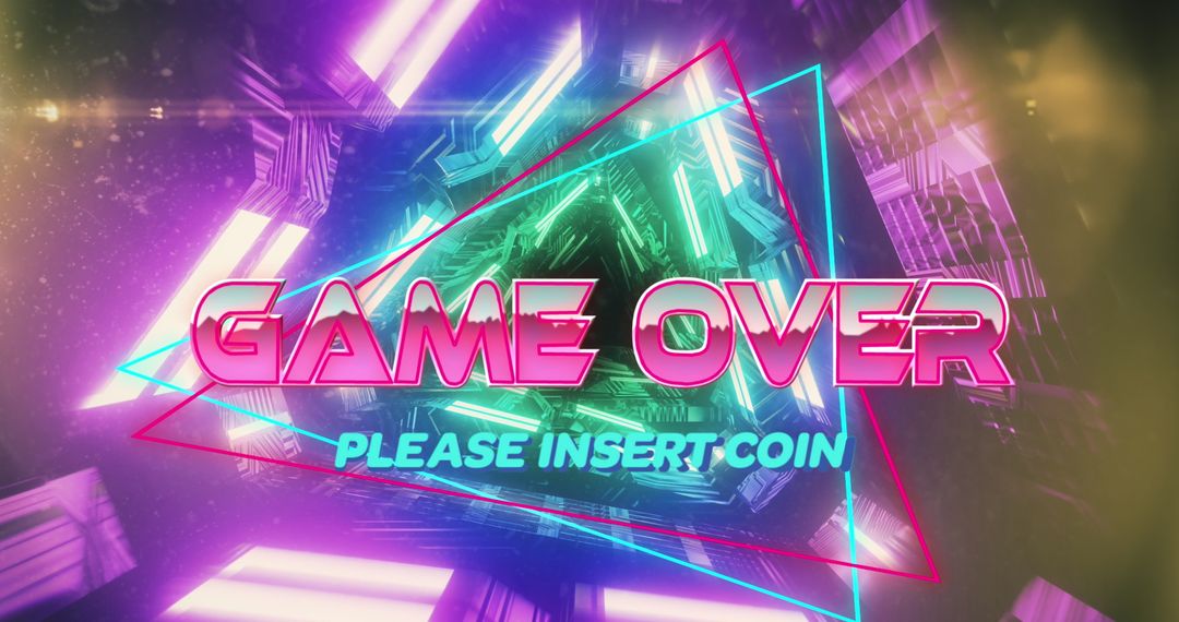 Retro-Style Game Over Neon Tunnel Background