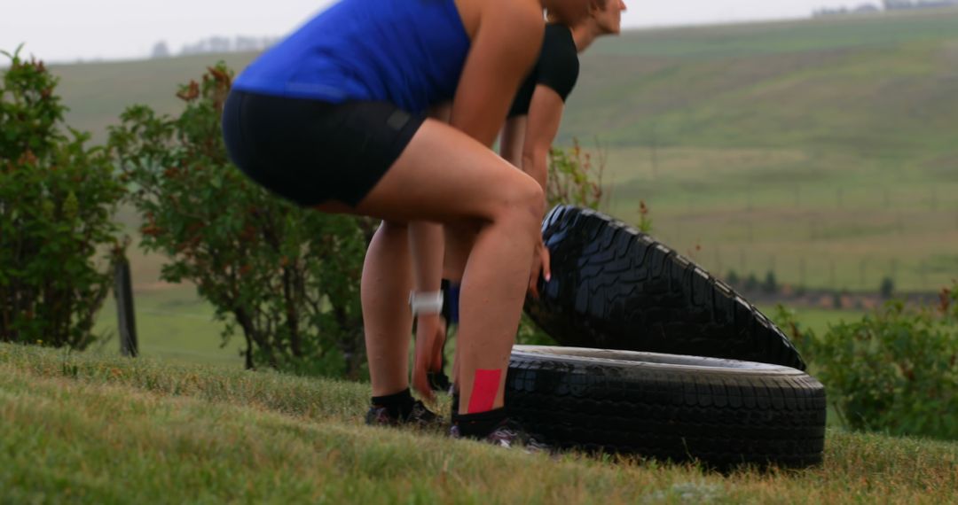 Athletes Training Outdoors with Large Tires - Free Images, Stock Photos and Pictures on Pikwizard.com