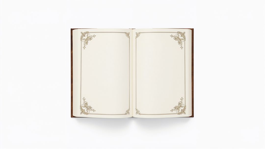 Antique Open Book with Gold Filigree on White Surface