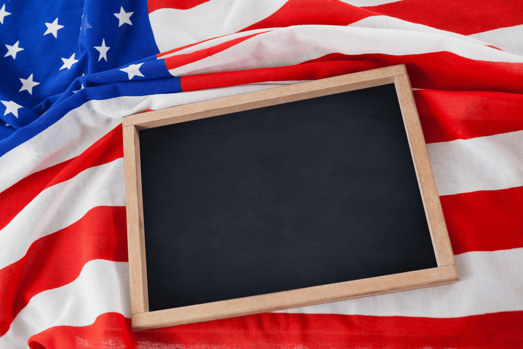 Transparent USA Flag Overlay with Blank Chalkboard