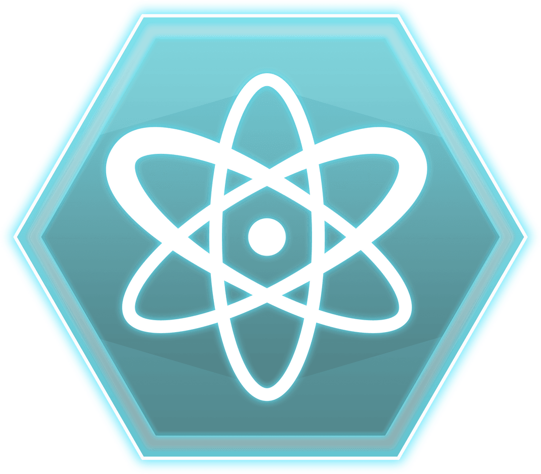 Glowing Blue Molecular Hexagon Icon on Transparent Background