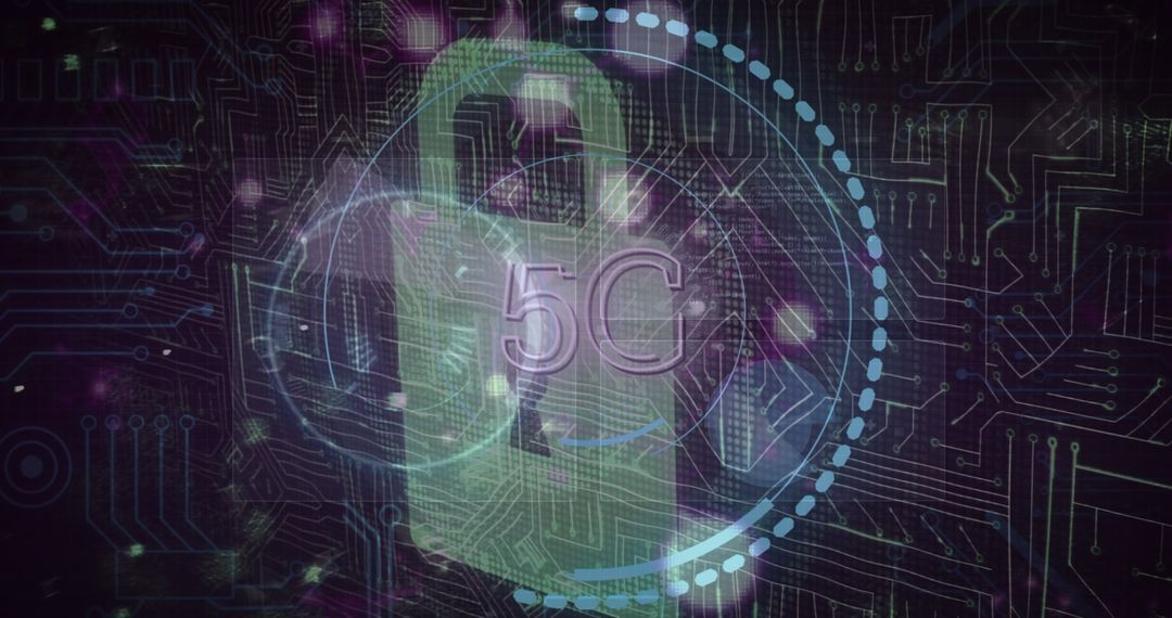 5G Technology with Digital Security Padlock Overlay