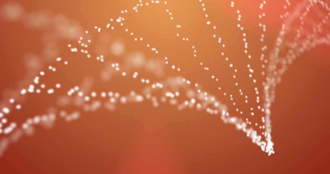 Abstract DNA Strand Formed from Particles on Orange Background