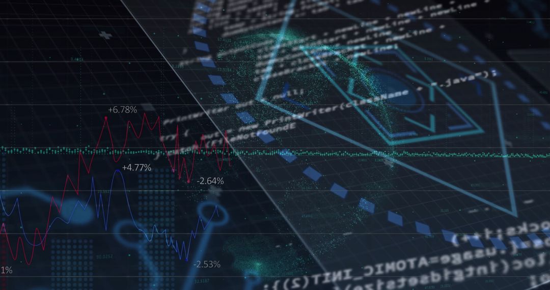 Futuristic Digital Landscape with Data Visualization and Code