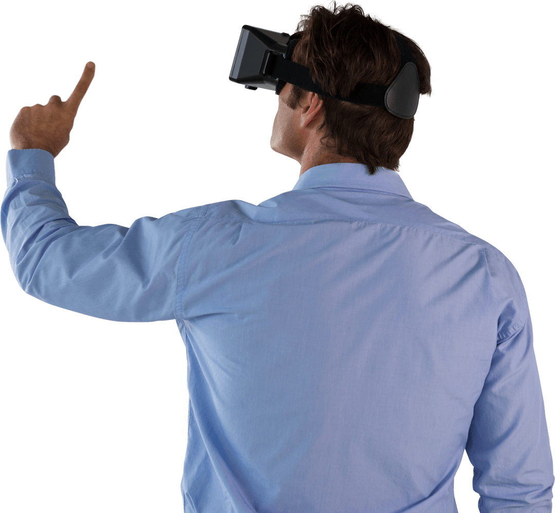 Businessman Actively Engaging in VR Technology Innovative Uses