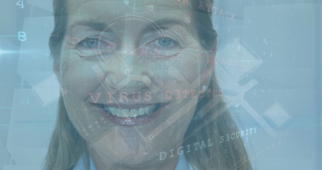 Smiling Female Doctor with Digital Interface Overlay