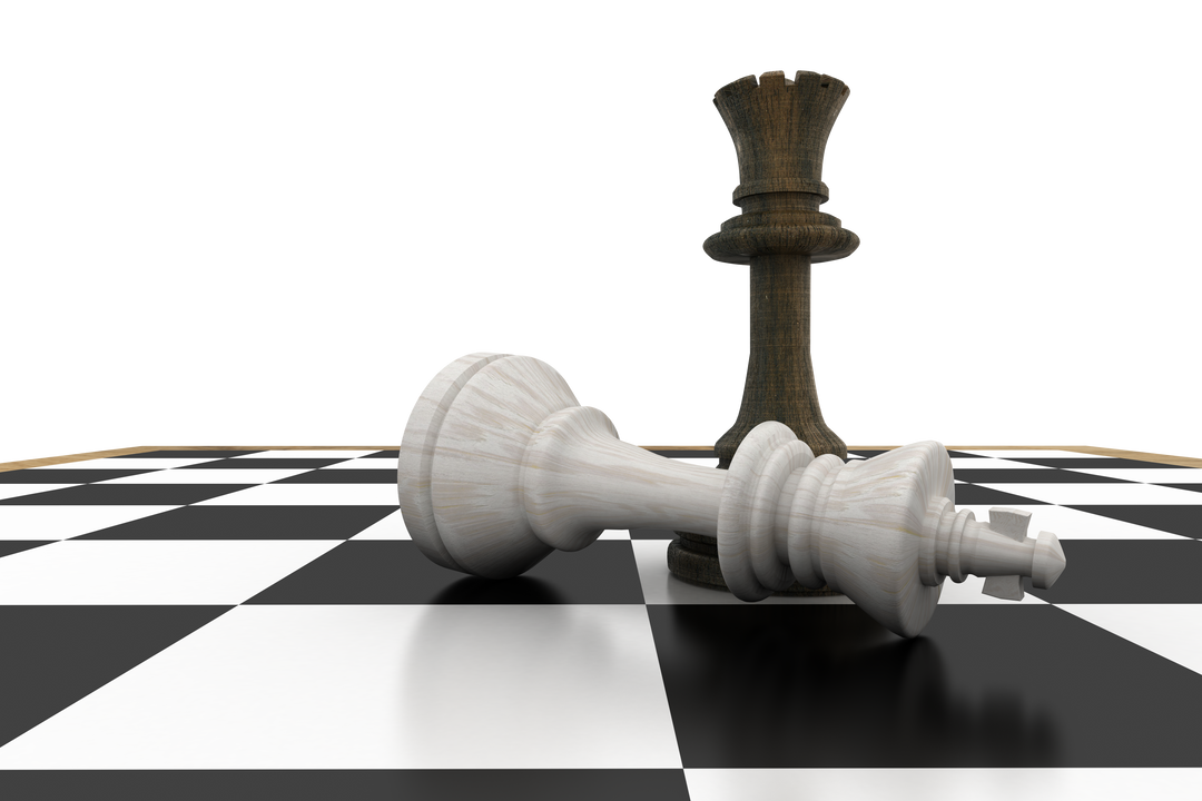 Black queen standing over fallen white king on transparent chessboard - Download Free Stock Images Pikwizard.com