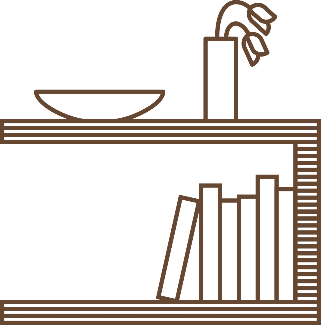 Minimal Line Art of Shelf with Decor and Transparent Background