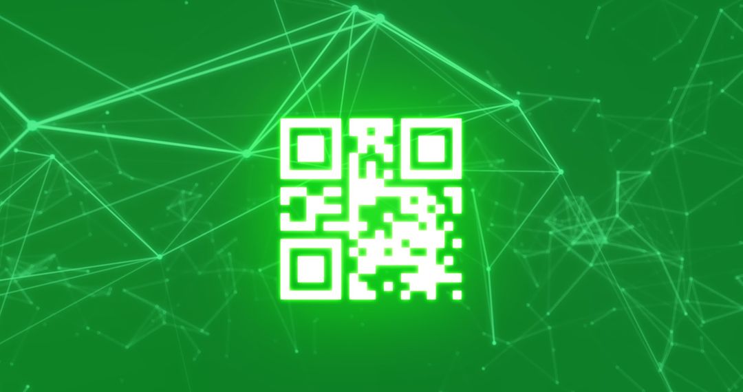 Glowing QR Code with Abstract Digital Network on Green Background