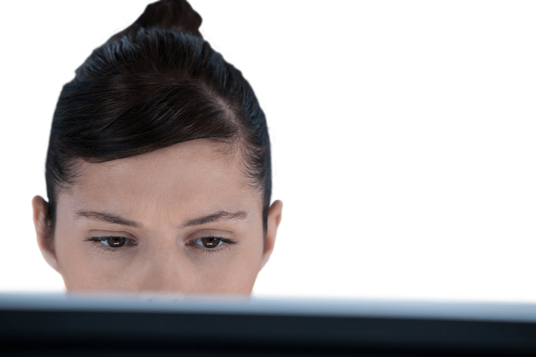 Focused Businesswoman Working on Transparent Computer Screen