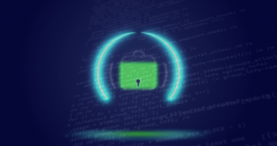 Neon Padlock Symbolizing Digital Security and Protection
