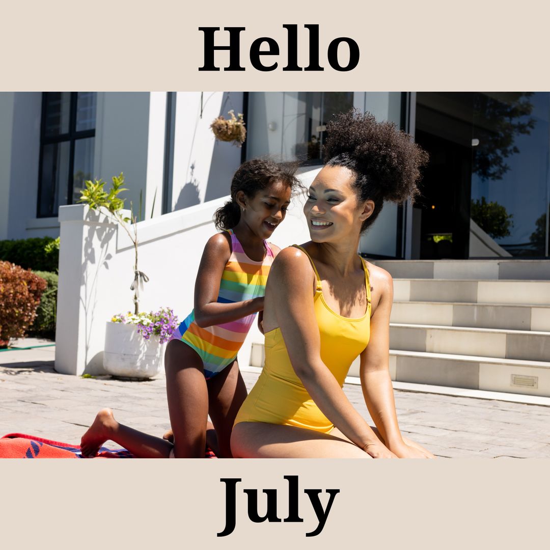 Joyful Summer Sunbathing with Mother and Daughter