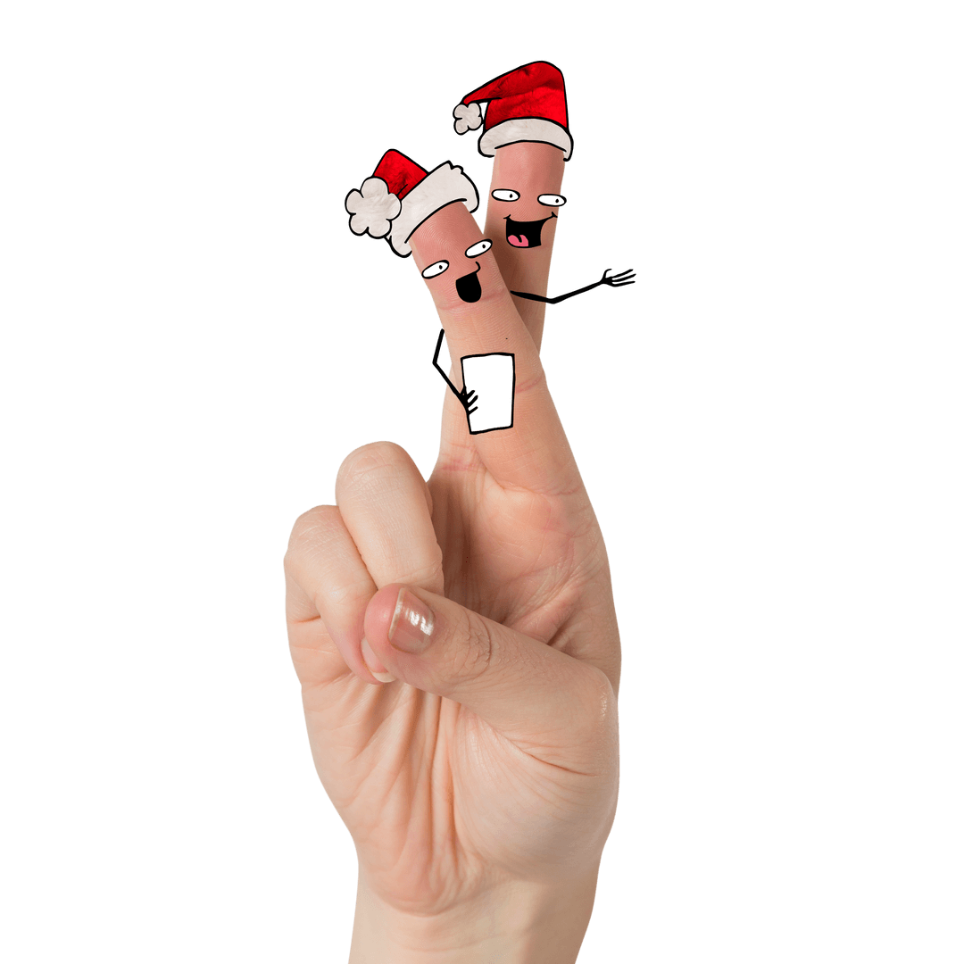 Caucasian Hand with Festive Fingers Singing Christmas Song Transparent