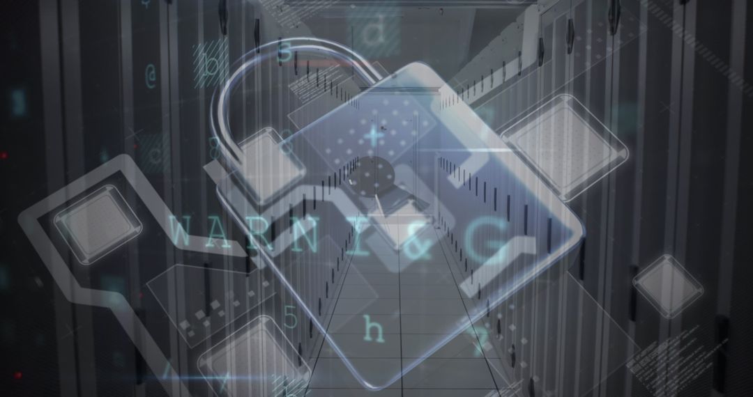 Cybersecurity Warning Overlaid on Modern Server Room