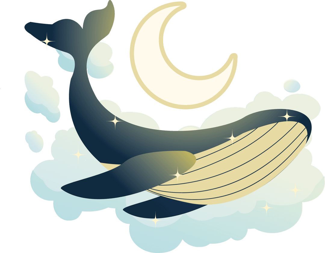 Celestial Whale Gliding Under Moon with Transparent Background