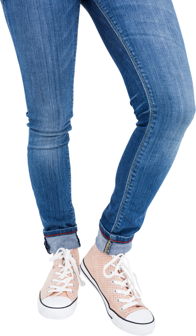 Low Section of Woman Wearing Jeans and Stylish Sneakers on Transparent Background - Download Free Stock Images Pikwizard.com